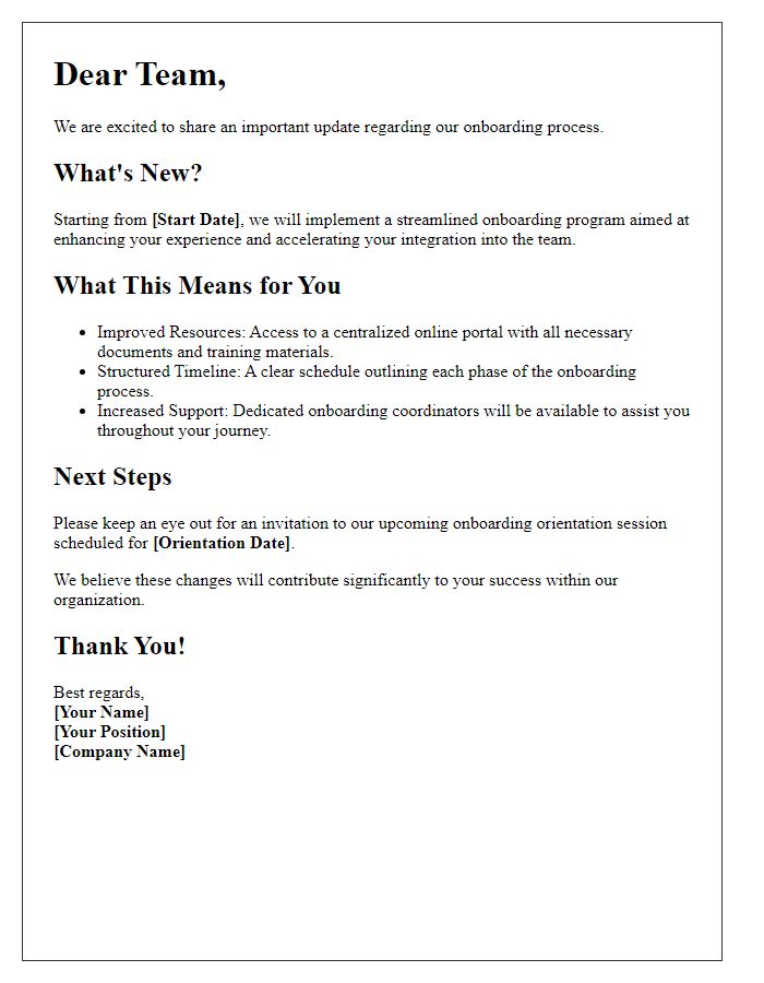 Letter template of onboarding process update and what it means for you