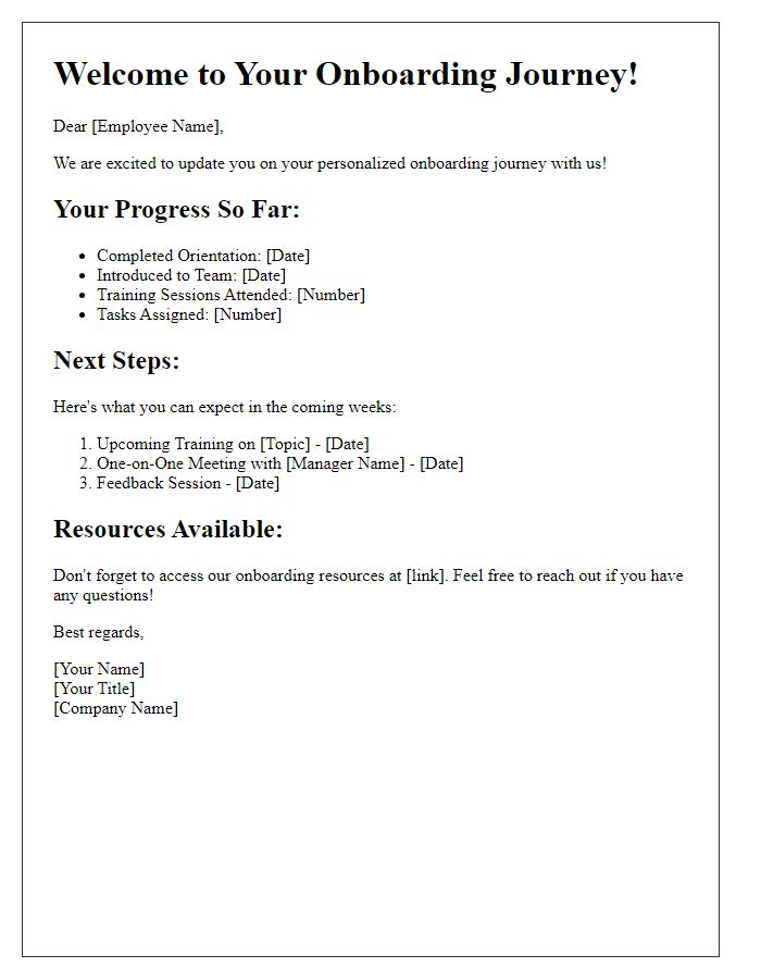 Letter template of personalized onboarding journey update