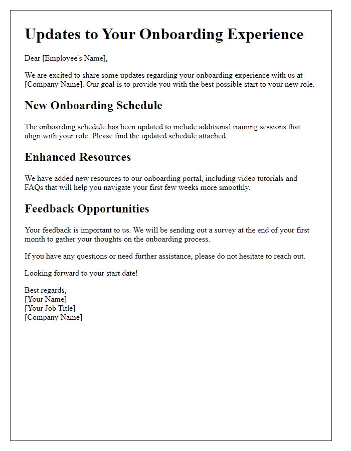 Letter template of updates to your onboarding experience
