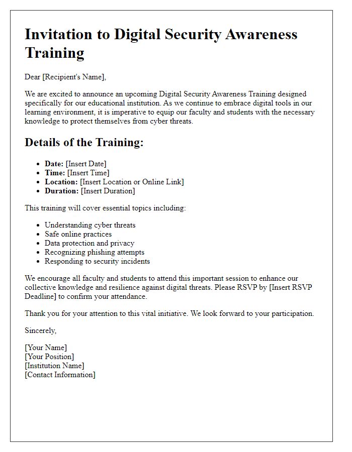 Letter template of digital security awareness training for educational institutions.