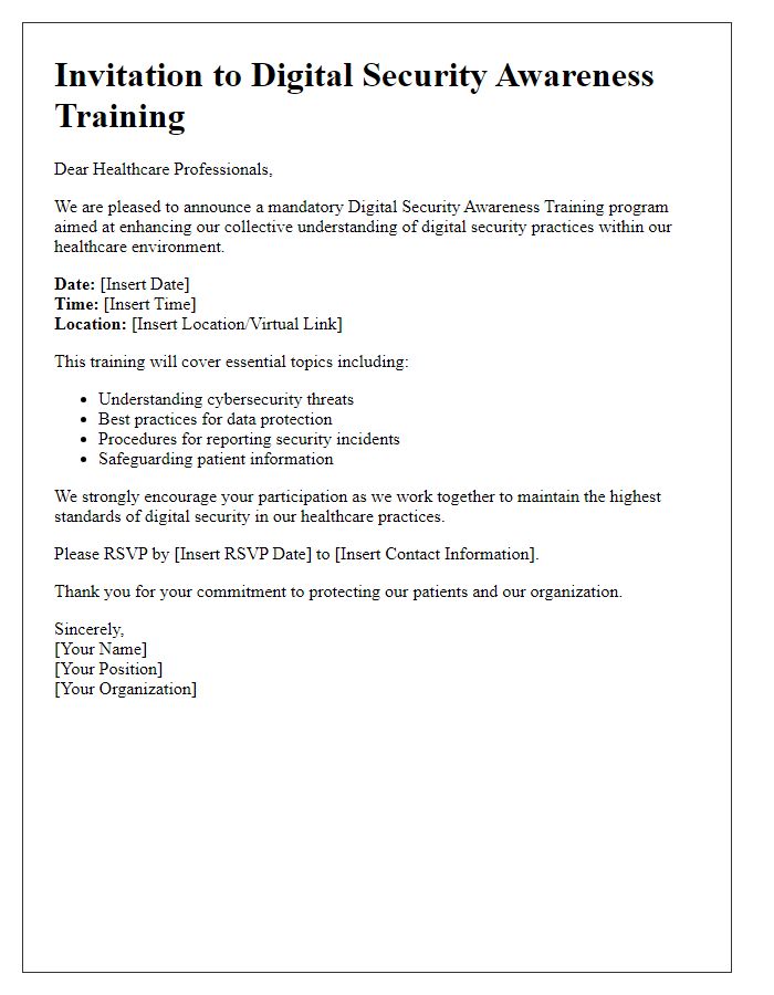 Letter template of digital security awareness training for healthcare professionals.