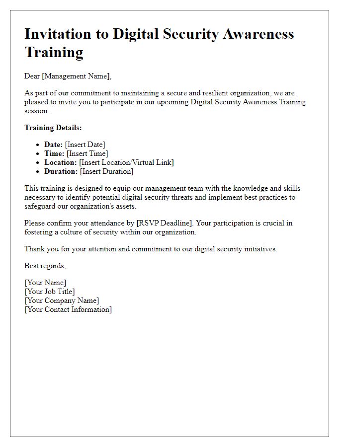 Letter template of digital security awareness training for management.