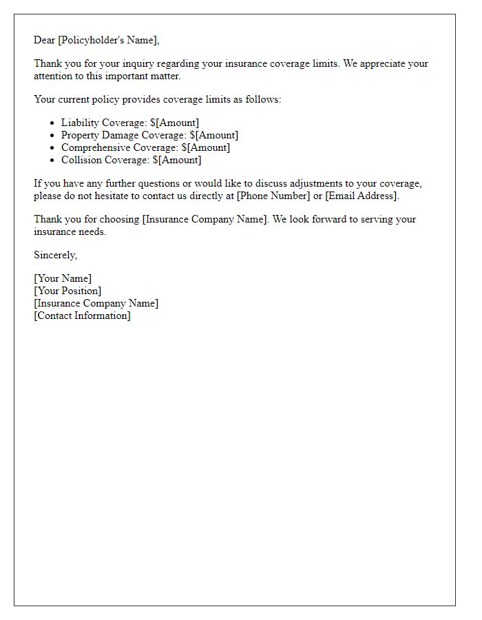 Letter template of insurance inquiry response addressing coverage limits.