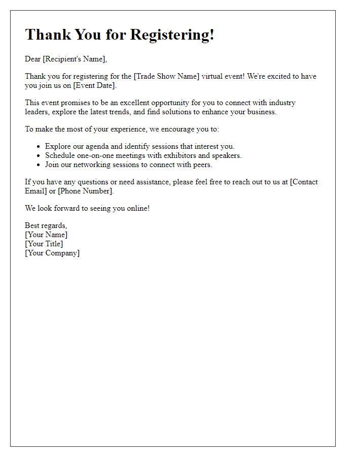 Letter template of follow-up after virtual trade show registration.