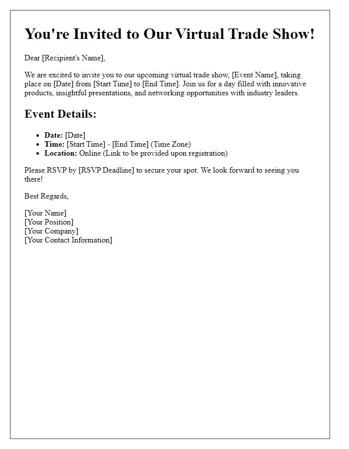 Letter template of invitation to virtual trade show event.