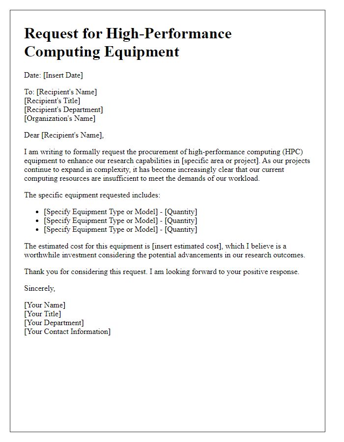 Letter template of high-performance computing equipment request