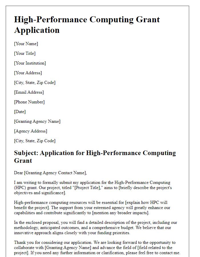 Letter template of high-performance computing grant application