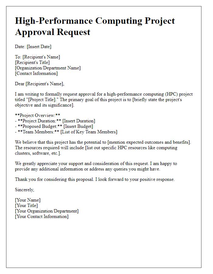 Letter template of high-performance computing project approval request