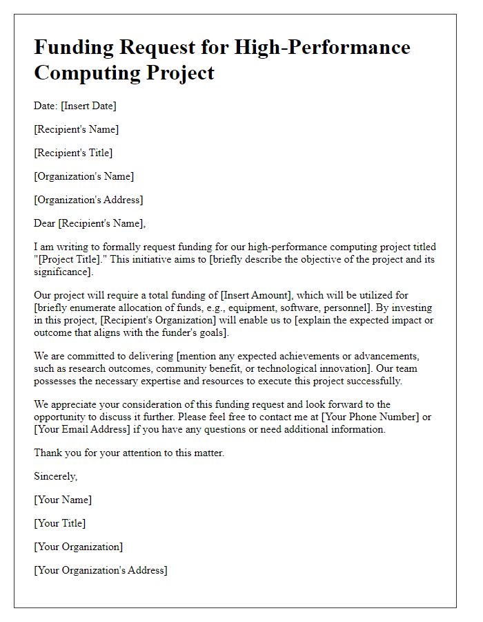 Letter template of high-performance computing project funding request