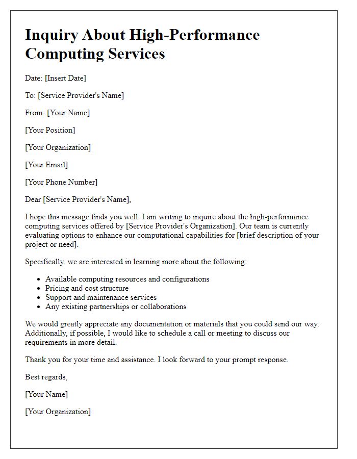 Letter template of high-performance computing service inquiry