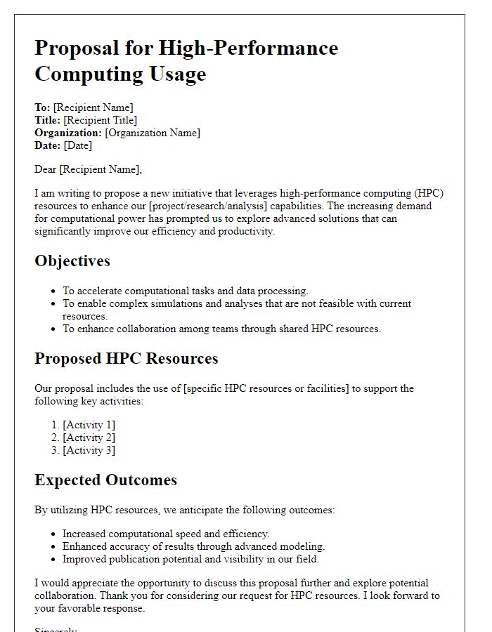 Letter template of high-performance computing usage proposal