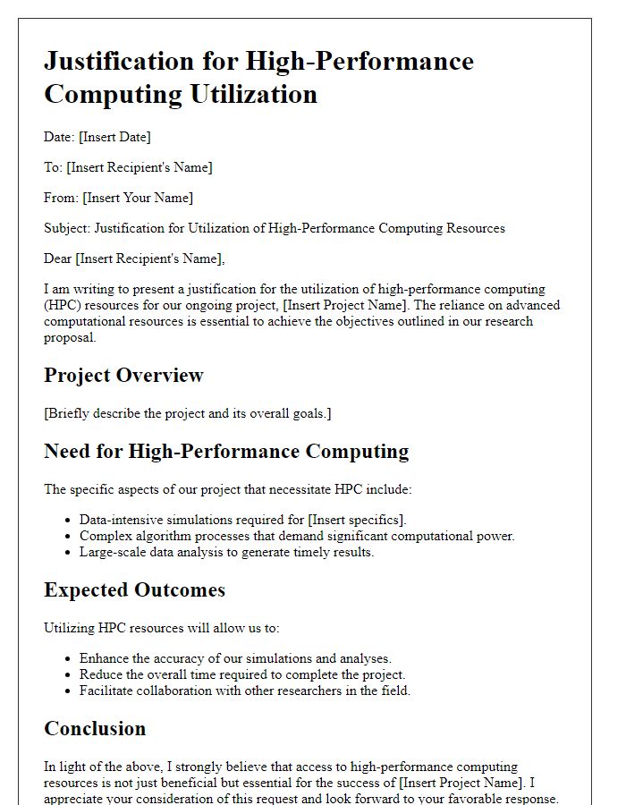 Letter template of high-performance computing utilization justification