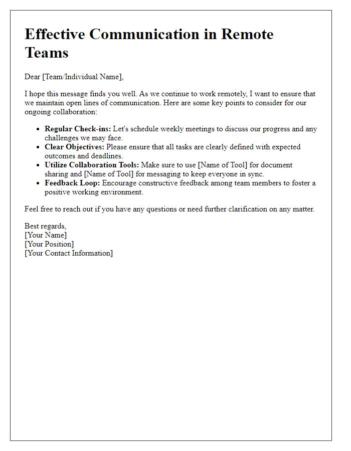 Letter template of effective communication for remote teams