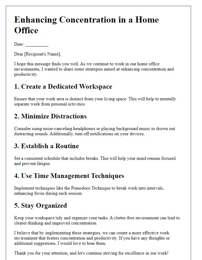 Letter template of enhancing concentration in a home office