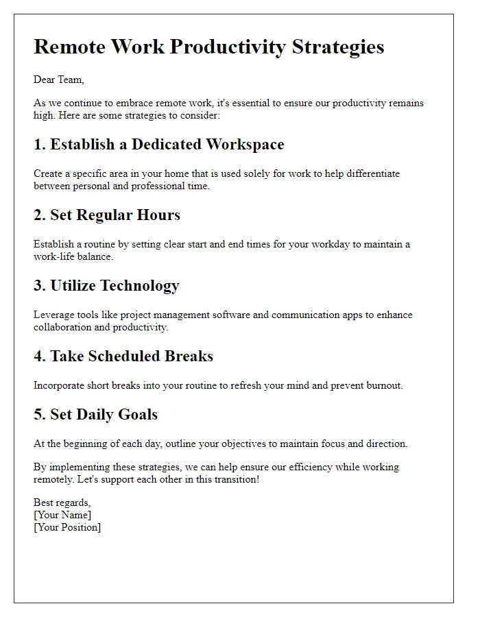 Letter template of remote work productivity strategies