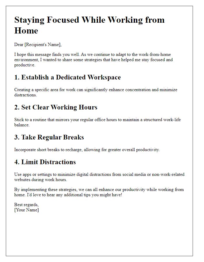 Letter template of staying focused while working from home