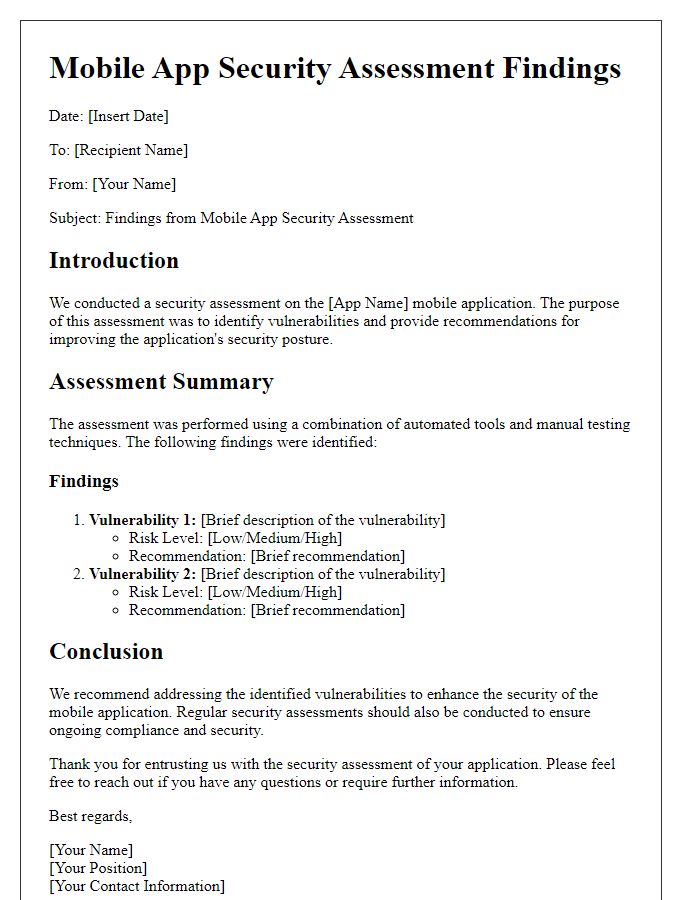 Letter template of mobile app security assessment findings