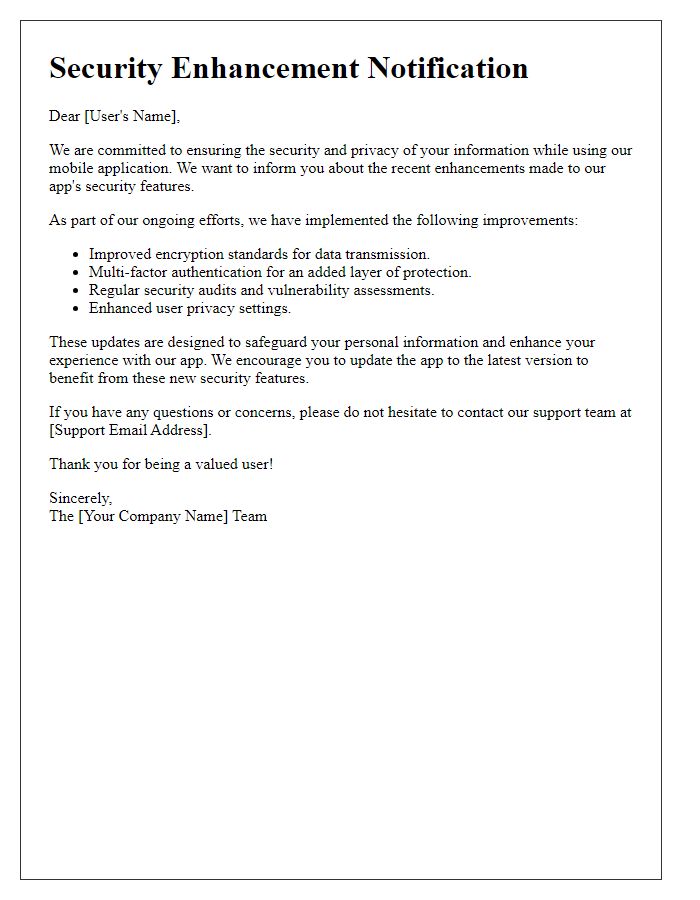 Letter template of mobile app security enhancement notification