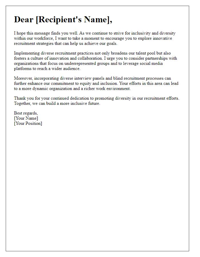 Letter template of encouragement for diverse recruitment strategies