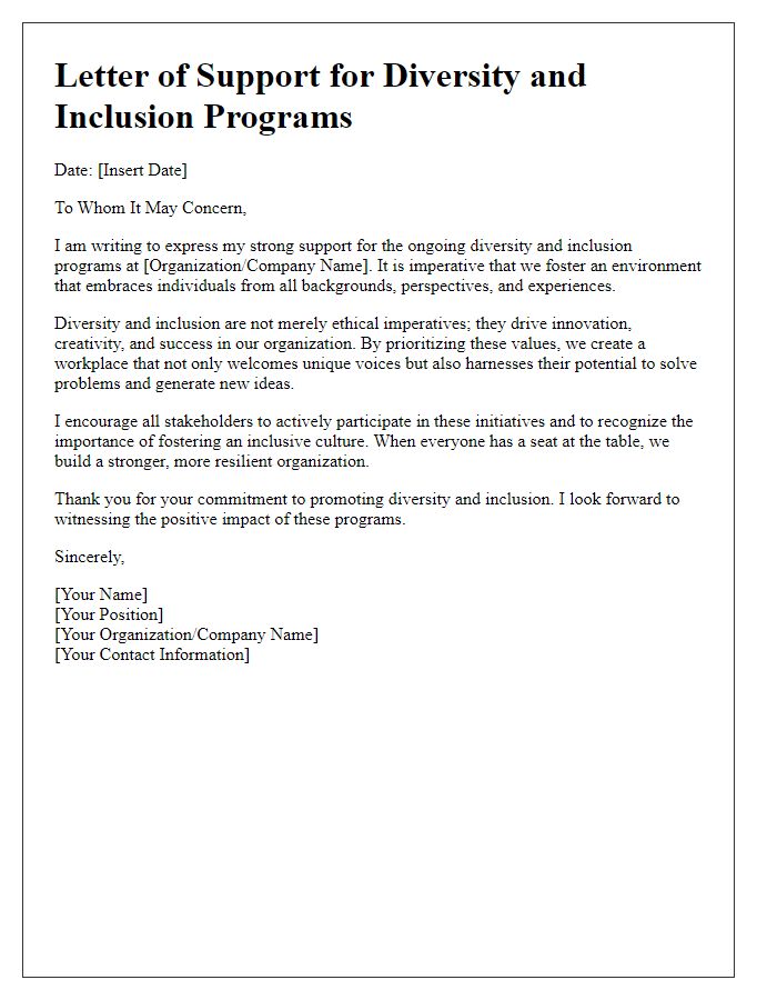 Letter template of support for diversity and inclusion programs