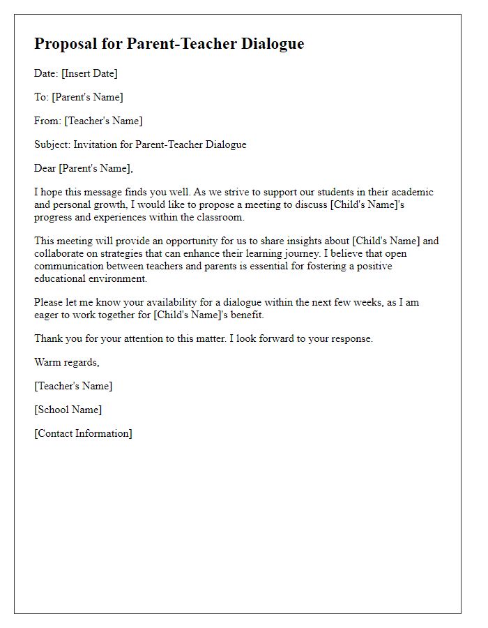 Letter template of proposal for parent-teacher dialogue