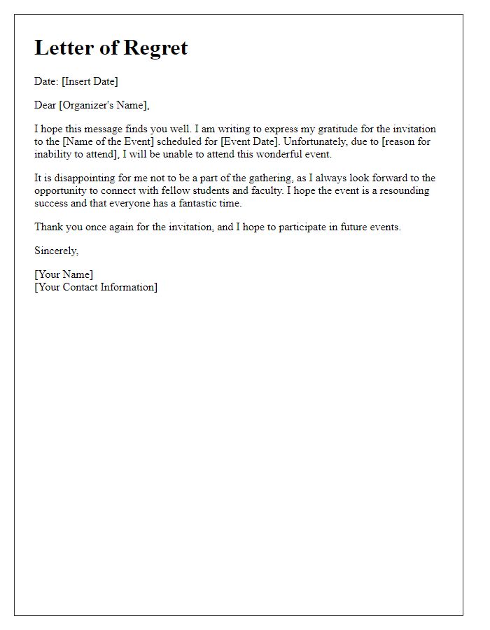 Letter template of unable to attend school event invitation