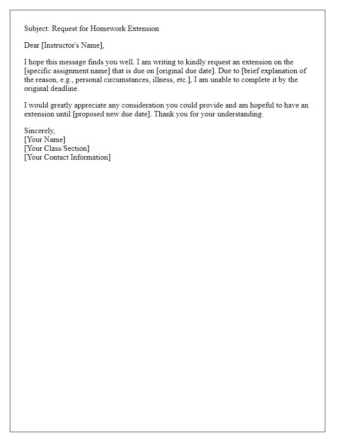 Letter template of email request for homework extension