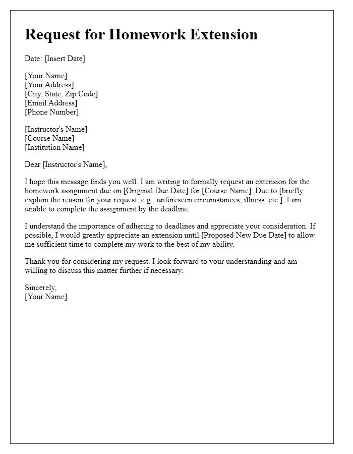 Letter template of urgent request for homework extension