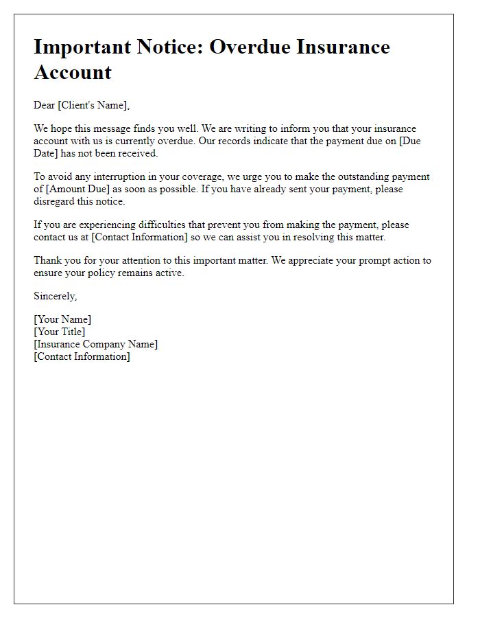 Letter template of insurance account overdue explanation