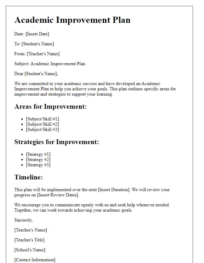 Letter template of Academic Improvement Plan