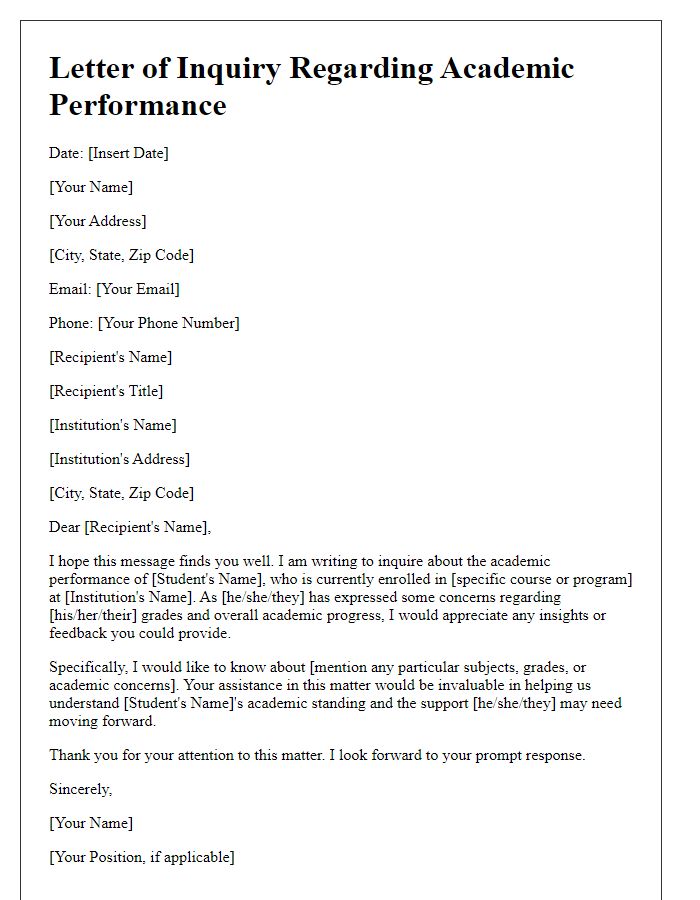 Letter template of Academic Performance Inquiry