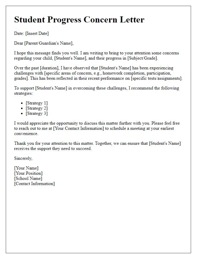 Letter template of Student Progress Concern