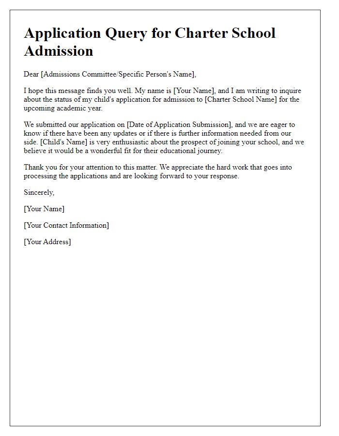 Letter template of application query for charter school admission