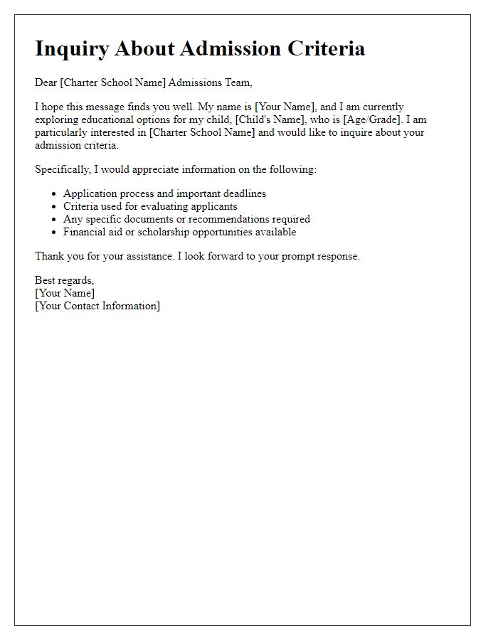 Letter template of inquiry about charter school admission criteria