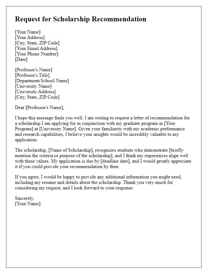 Letter template of scholarship recommendation request for graduate programs