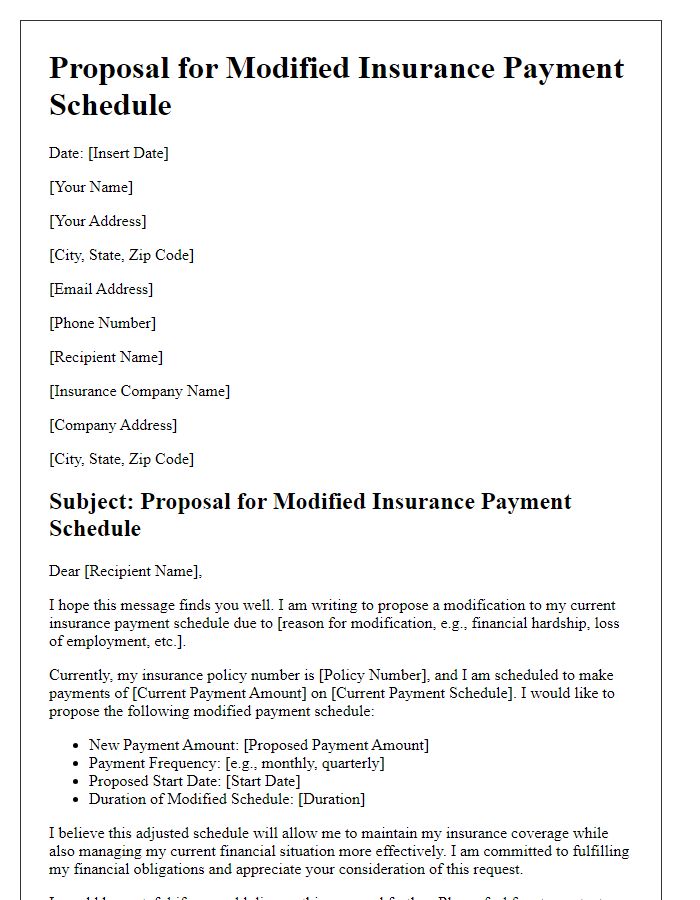 Letter template of proposal for modified insurance payment schedule