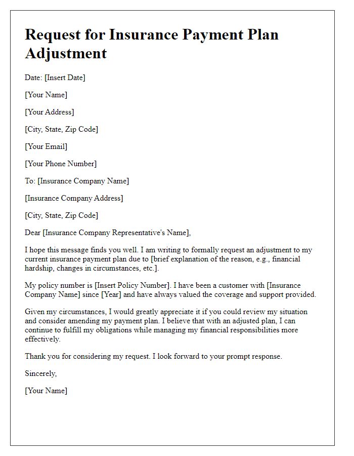 Letter template of request for insurance payment plan adjustment