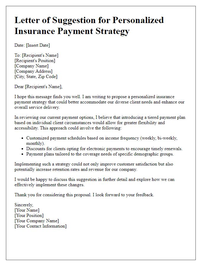 Letter template of suggestion for personalized insurance payment strategy