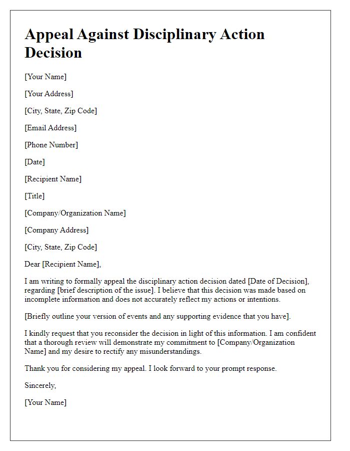 Letter template of appeal for disciplinary action decision