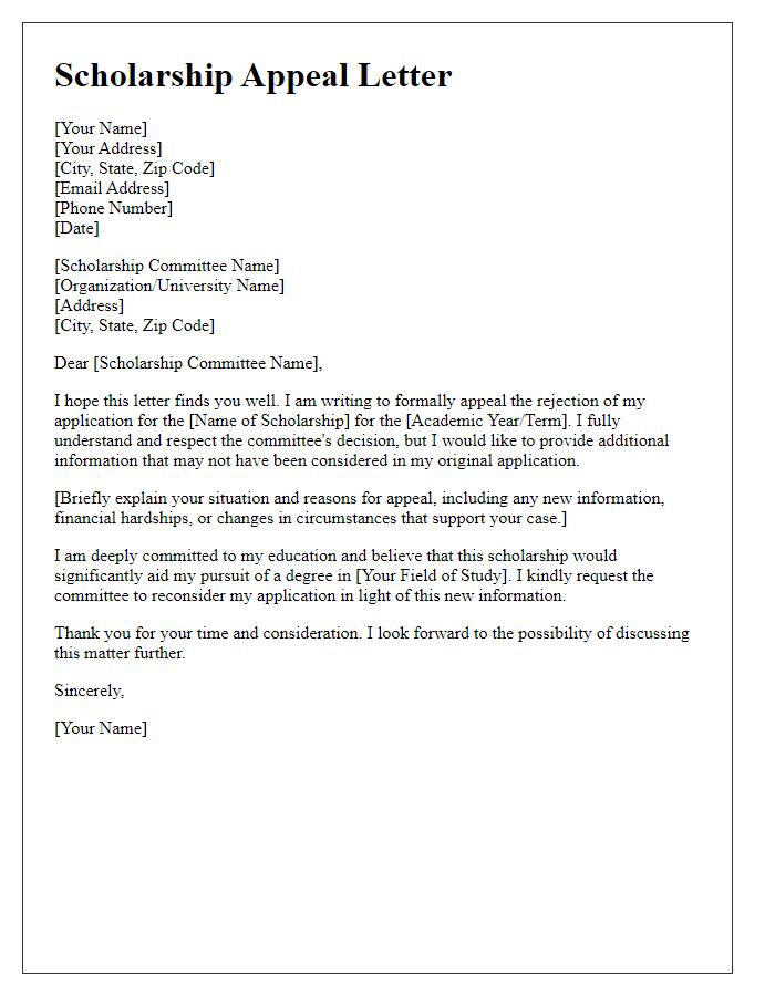 Letter template of appeal for scholarship rejection