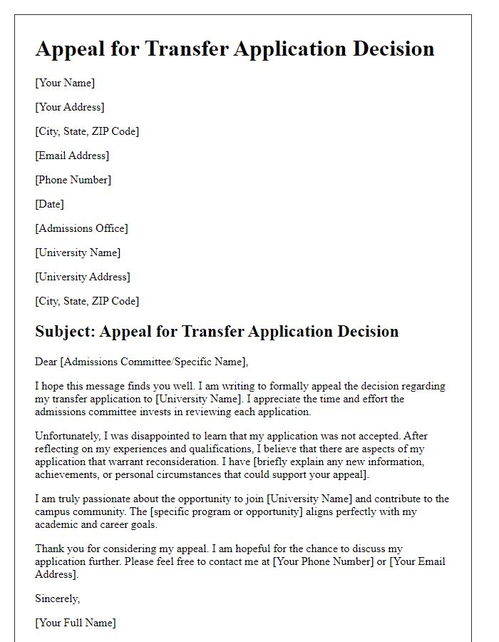 Letter template of appeal for transfer application decision