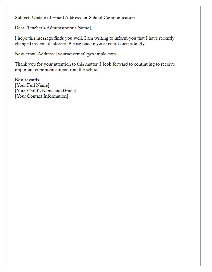 Letter template of email address change for school communication