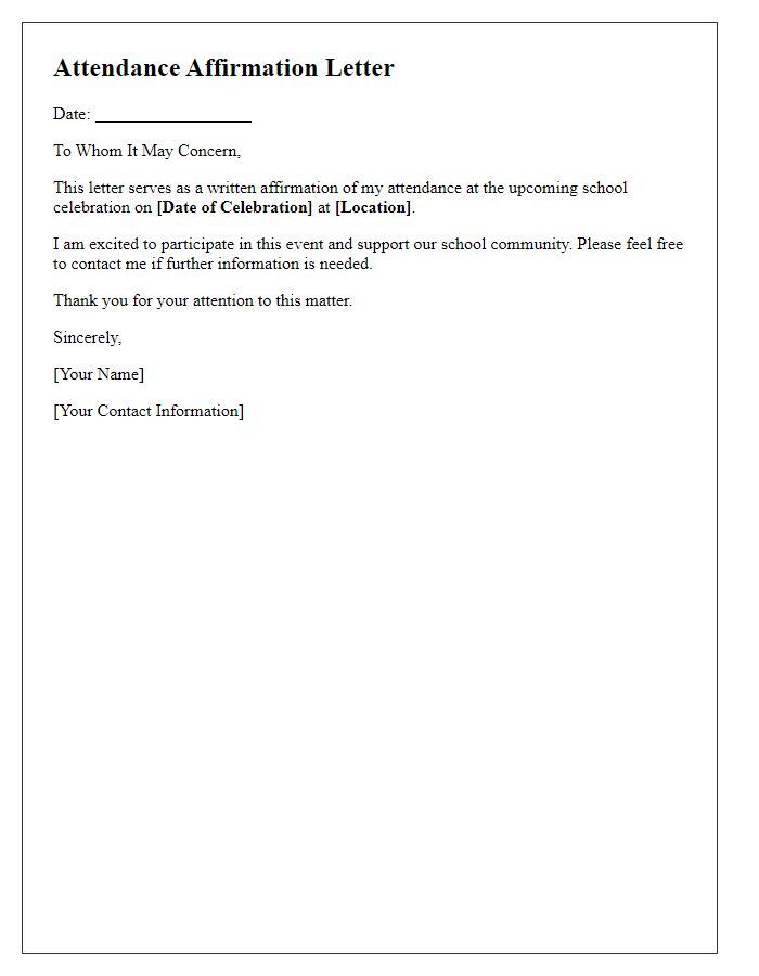 Letter template of attendance affirmation for school celebration