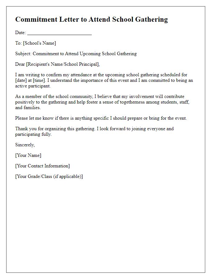 Letter template of commitment to attend school gathering