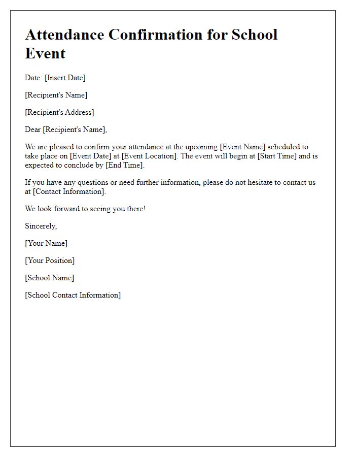 Letter template of confirmation for school event attendance