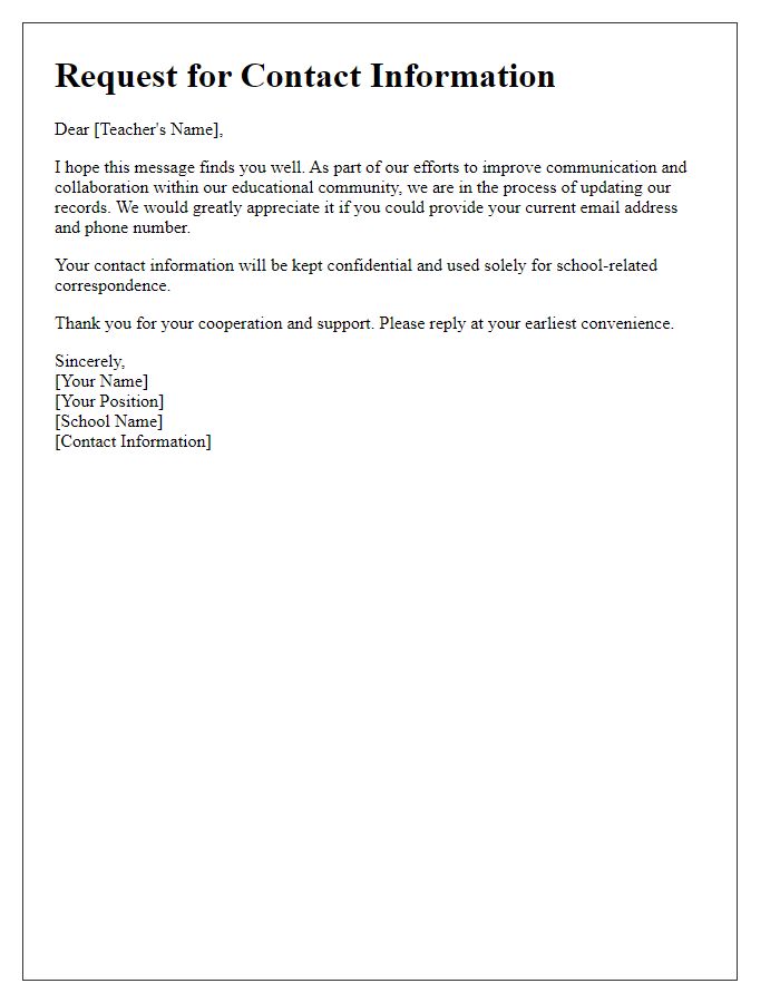 Letter template of solicitation for teacher's email and phone number