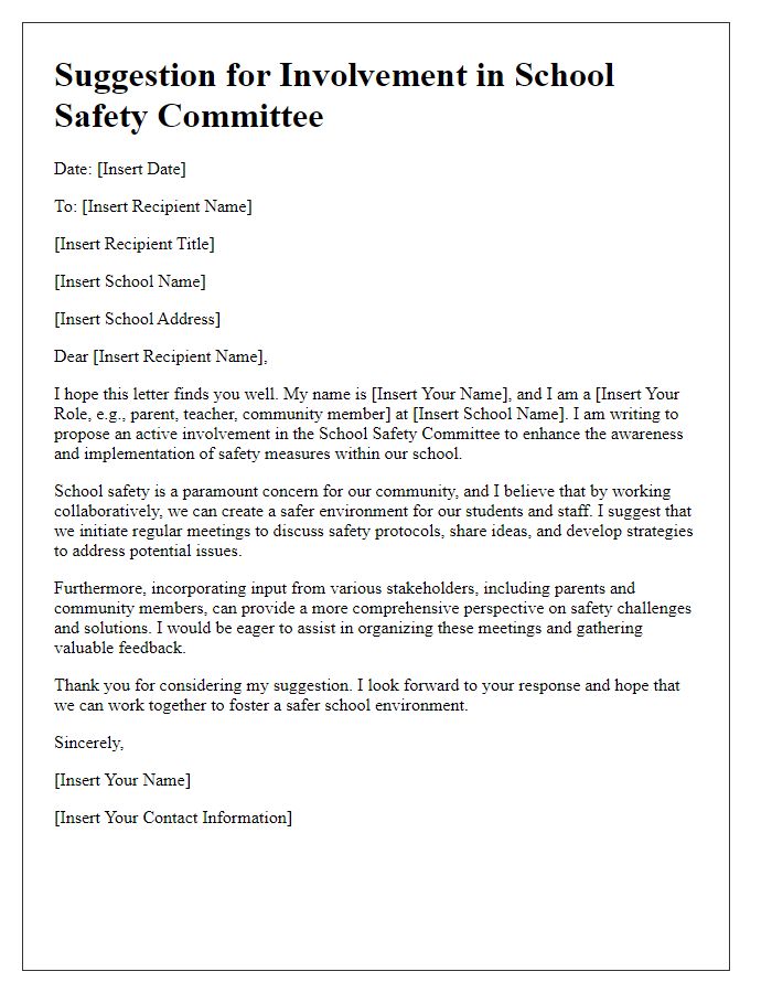 Letter template of suggestion for school safety committee involvement