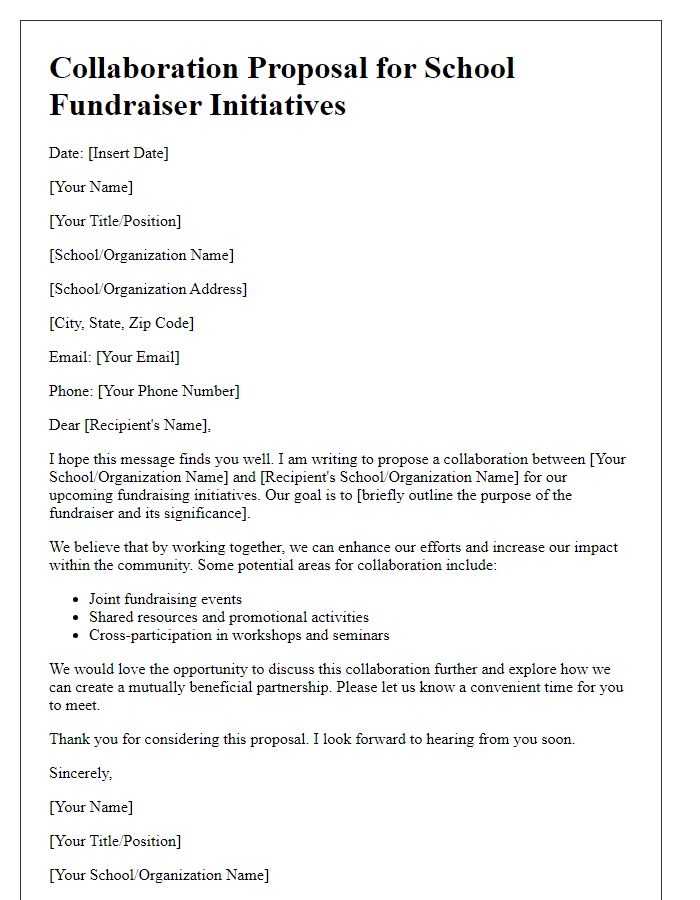 Letter template of collaboration for school fundraiser initiatives