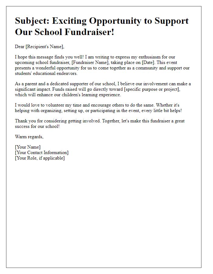 Letter template of enthusiasm for school fundraiser involvement