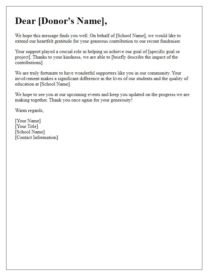 Letter template of gratitude for school fundraiser contributions